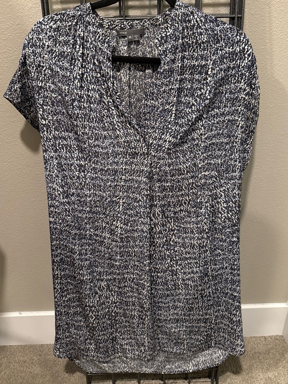Vince Navy & White Short Sleeve Silk Dress
